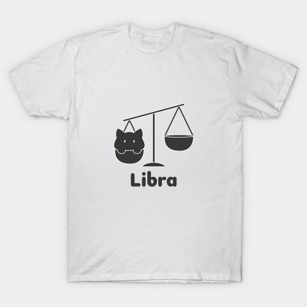 Libra Cat Zodiac Sign with Text (Black and White) T-Shirt by artdorable